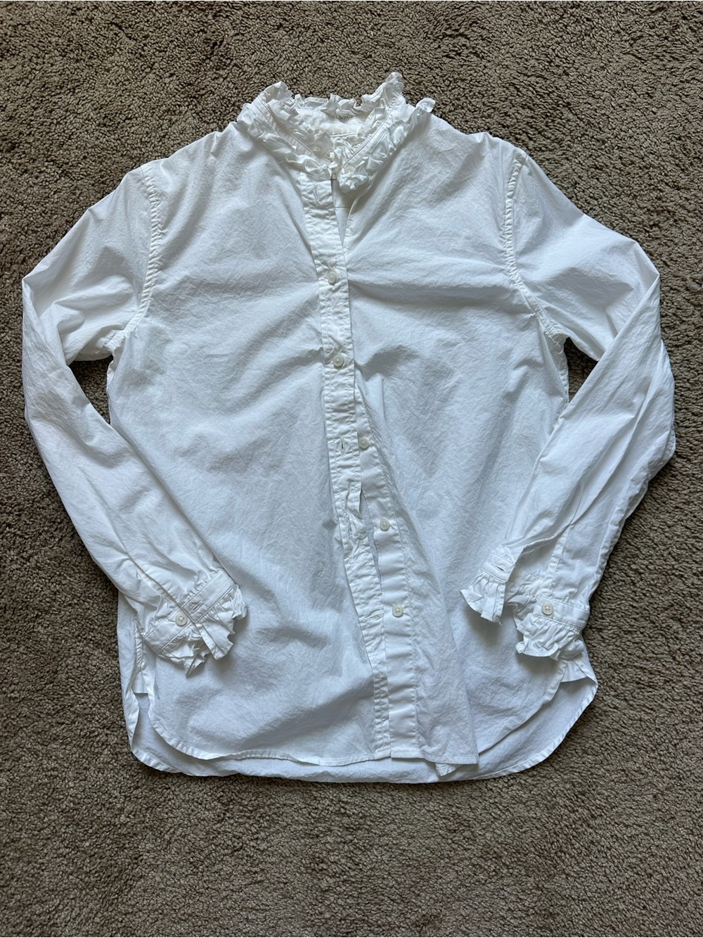 Vintage J. Crew White Ruffle Collar Button-Down Shirt